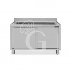 Topf-Spülschrank, Edelstahl, Schiebetüren, 1 Becken, Aufkantung, B 1000 mm x T 600 mm x H 950 mm