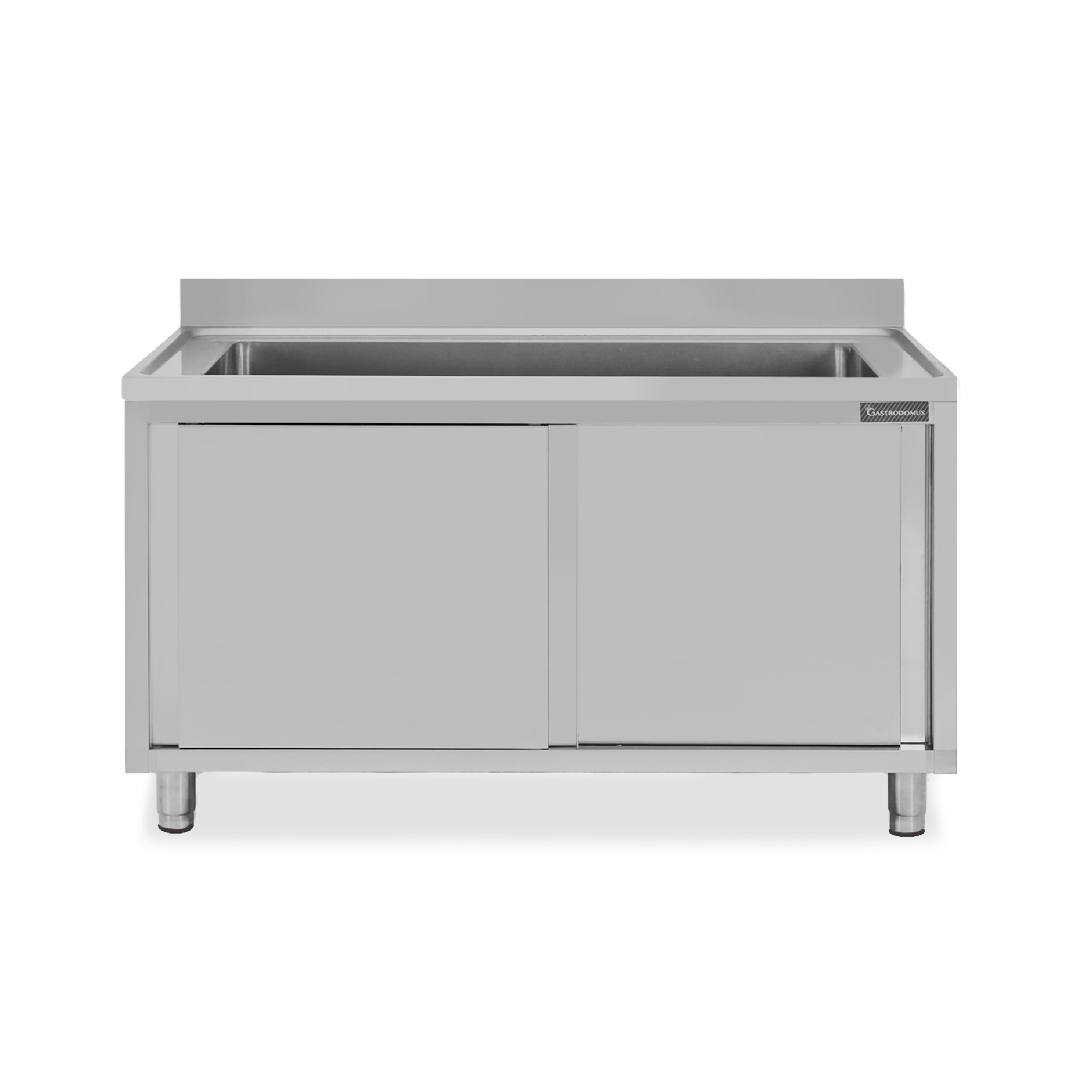 Topf-Spülschrank, Edelstahl, Schiebetüren, 1 Becken, Aufkantung, B 1400 mm x T 700 mm x H 950 mm