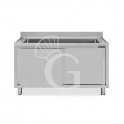 Topf-Spülschrank, Edelstahl,Schiebetüren, 1 Becken, Aufkantung, B 1600 mm x T 600 mm x H 950 mm