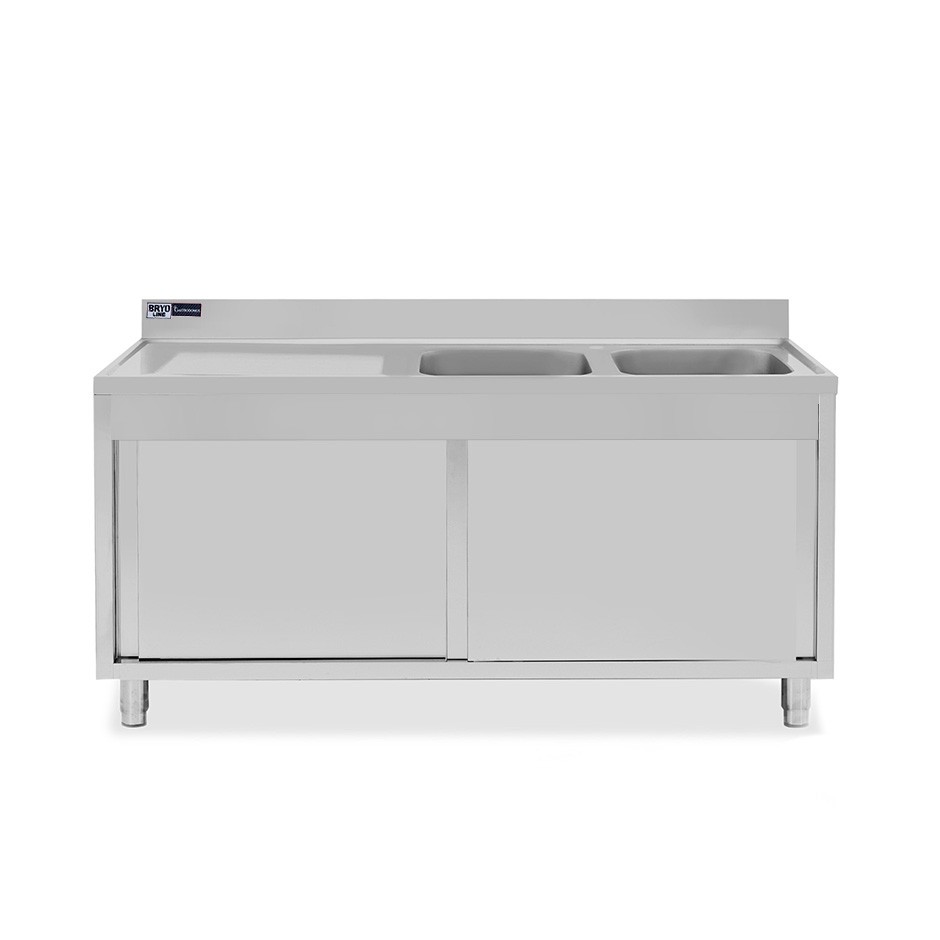 copy of Lavello armadiato con porte scorrevoli,2 vasche,gocciolatoio a sinistra,L 1600 x P 600 x H 850 mm