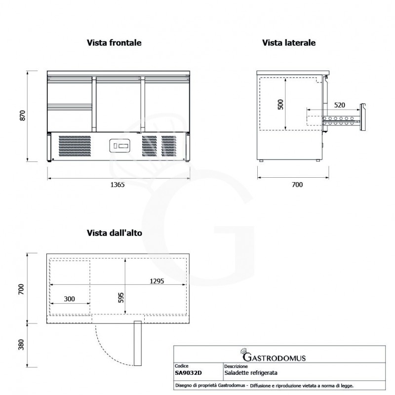 Saladette - refrigerazione statica - capacità 368 LT - 2 porte - 2 cassetti