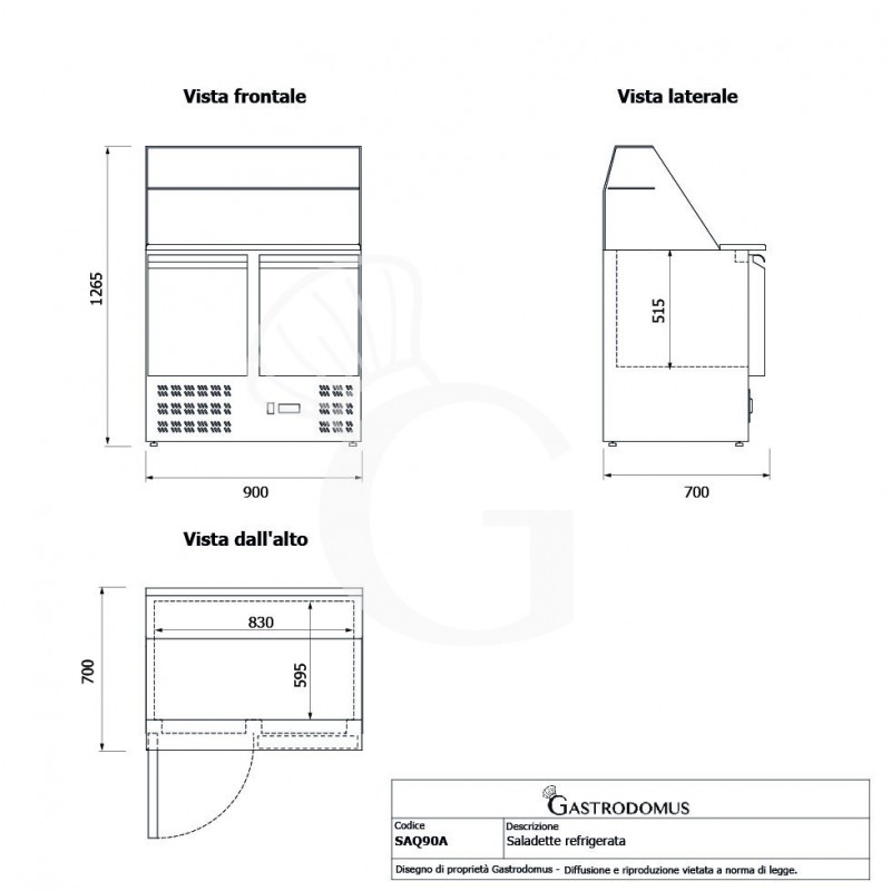 Saladette für GN 1/1 Behälter, 2-türig, Kühlvitrine