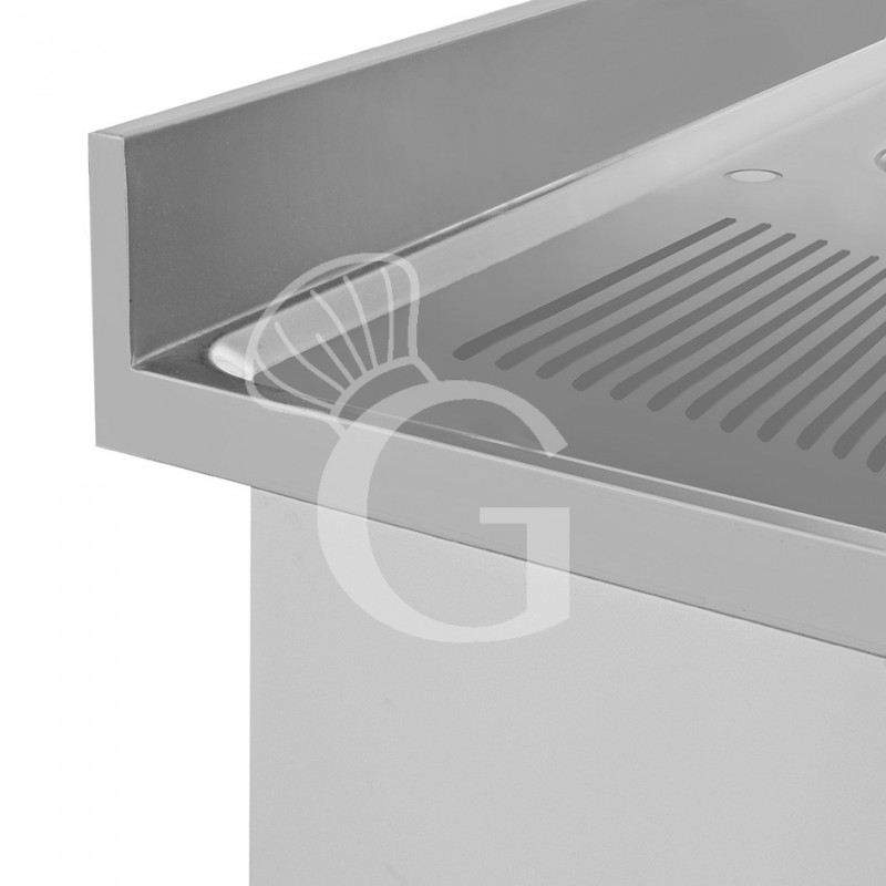 Spülschrank, Edelstahl, Schiebetüren, 2 Becken, 2 Abtropfflächen, Aufkantung, Hahnloch Ø 32 mm, B 2000 x T 700 x H 965 mm