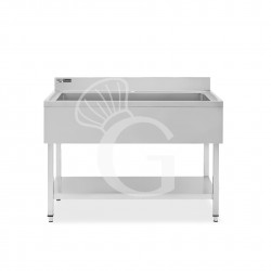 Topfspültisch, Edelstahl, 1 Grundboden, Aufkantung, 1 Becken, B 1000 mm x T 700 mm x H 965 mm, mit Hahnloch (Ø 32 mm)