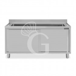 Topf-Spülschrank, Edelstahl, Schiebetüren, 1 Becken, Aufkantung, B 2000 mm x T 600 mm x H 950 mm