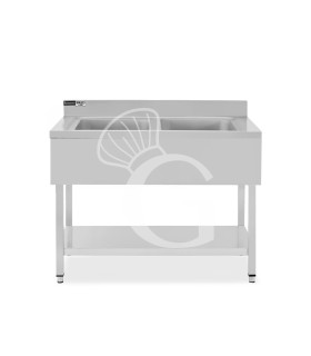 Spültisch, Edelstahl, 2 Becken, Grundboden, Aufkantung, Hahnloch Ø 32 mm, B 1000 mm x T 600 mm x H 965 mm