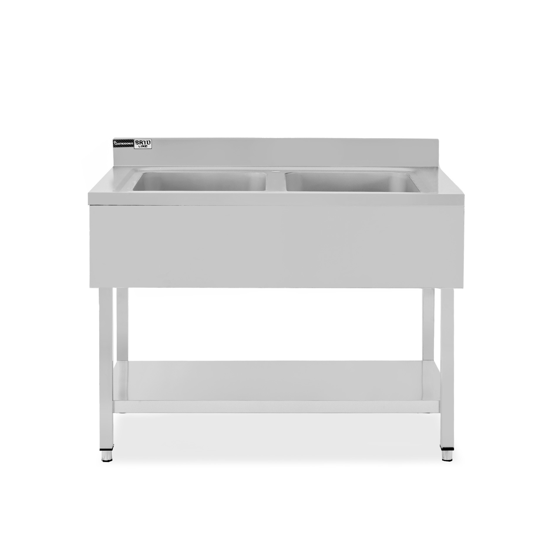 Spültisch, Edelstahl, 2 Becken, Grundboden, Aufkantung, Hahnloch Ø 32 mm, B 1000 mm x T 600 mm x H 965 mm