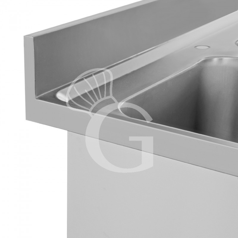 Spültisch, Edelstahl, 2 Becken, Grundboden, Aufkantung, Hahnloch Ø 32 mm, B 1200 mm x T 600 mm x H 965 mm