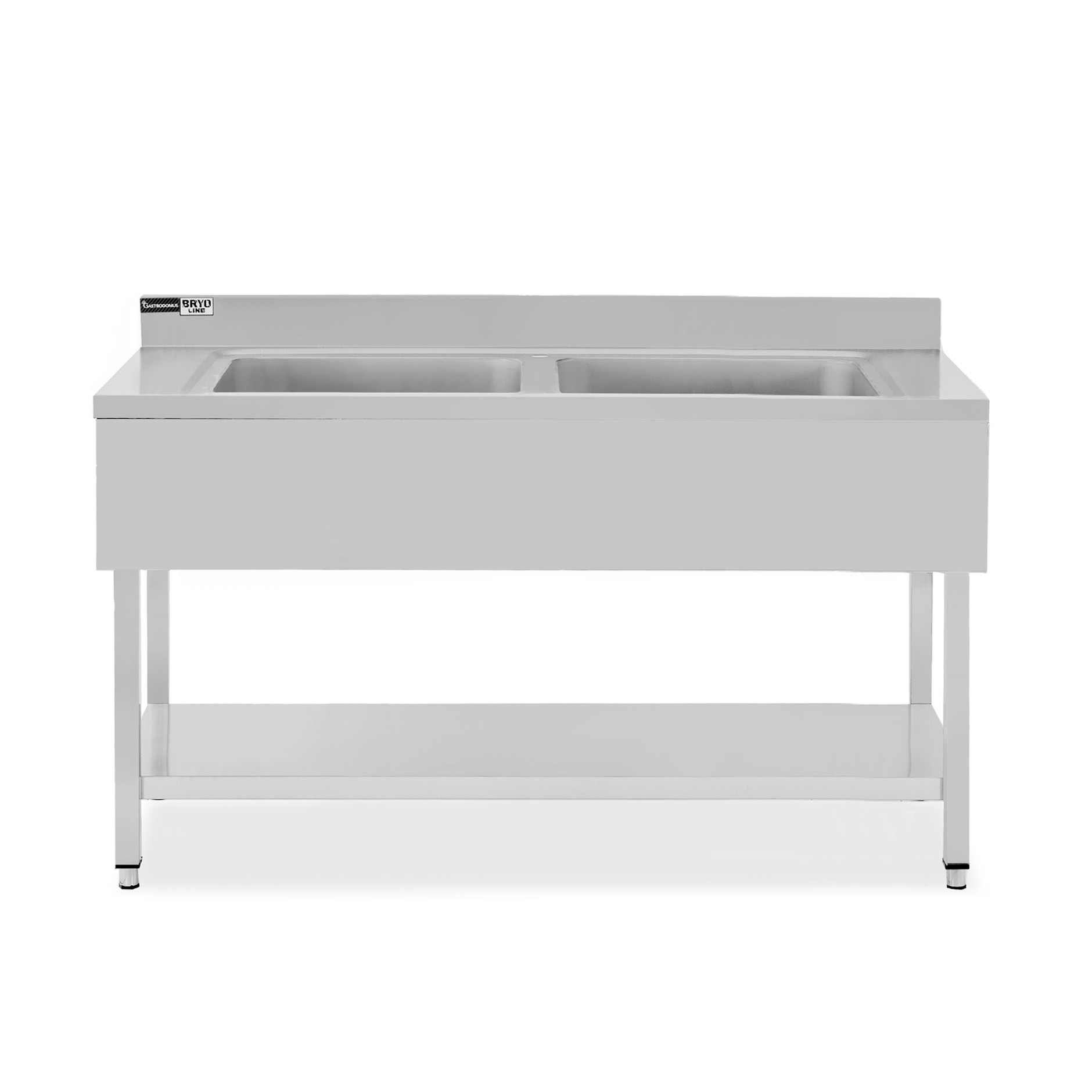 Spültisch, 2 Becken, Grundboden, Aufkantung, Hahnloch Ø 32 mm, B 1400 mm x T 700 mm x H 965 mm