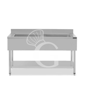 Spültisch, Edelstahl, 2 Becken, Grundboden, Aufkantung, B 1600 mm x T 600 mm x H 950 mm