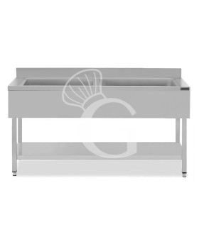 Topf-Spültisch, Edelstahl, 2 Becken, Grundboden, Aufkantung, B 2000 mm x T 600 mm x H 950 mm