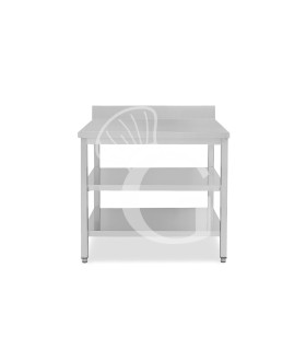 Edelstahltisch, 2 Regalböden, Aufkantung, B 800 mm X T 600 mm X H 965 mm