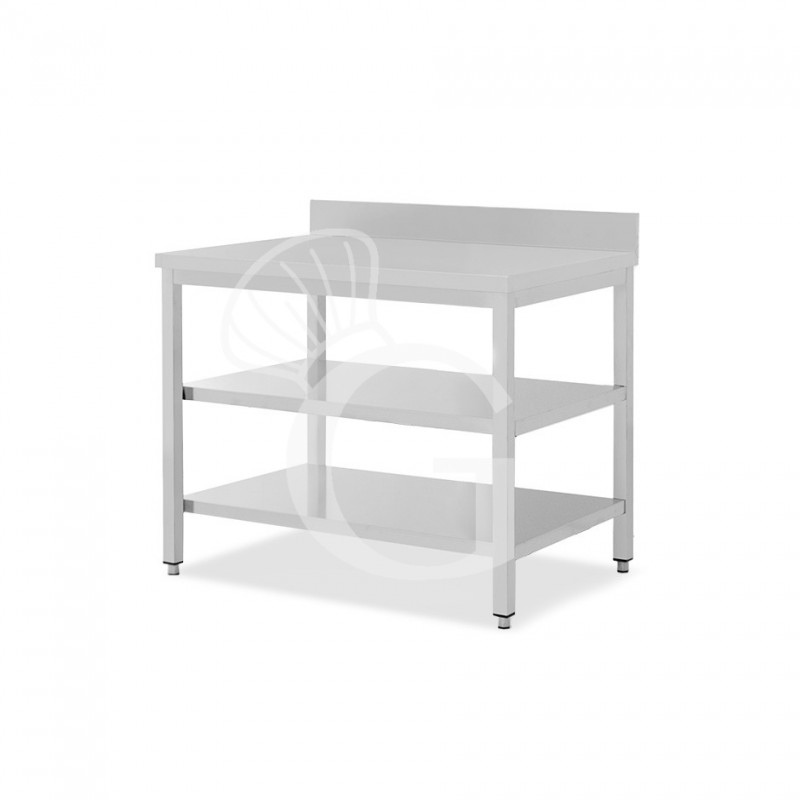 Edelstahltisch, 2 Regalböden, Aufkantung, B 1100 mm X T 600 mm X H 965 mm