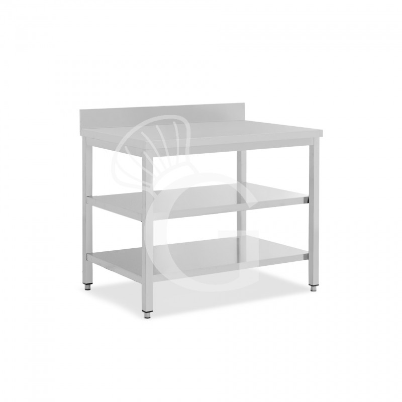 Edelstahltisch, 2 Regalböden, Aufkantung, B 1100 mm X T 600 mm X H 965 mm