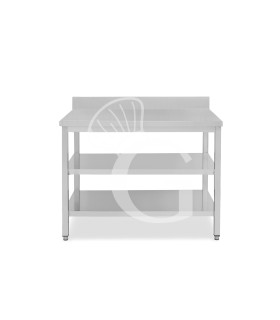 Edelstahltisch, 2 Regalböden, Aufkantung, B 1100 mm X T 800 mm X H 965 mm
