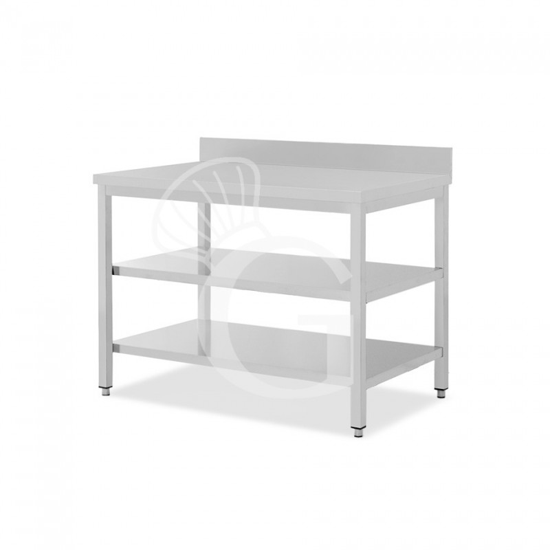 Edelstahltisch, 2 Regalböden, Aufkantung, B 1200 mm X T 600 mm X H 965 mm