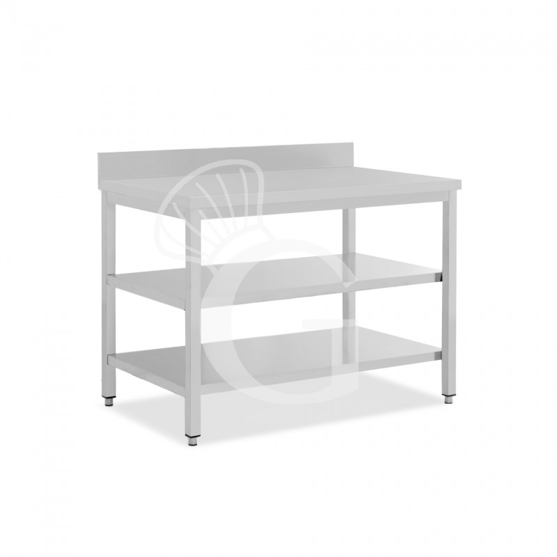Edelstahltisch, 2 Regalböden, Aufkantung, B 1200 mm X T 600 mm X H 965 mm