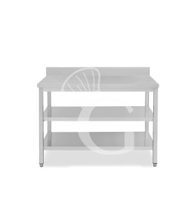 Edelstahltisch, 2 Regalböden, Aufkantung, B 1200 mm X T 600 mm X H 965 mm