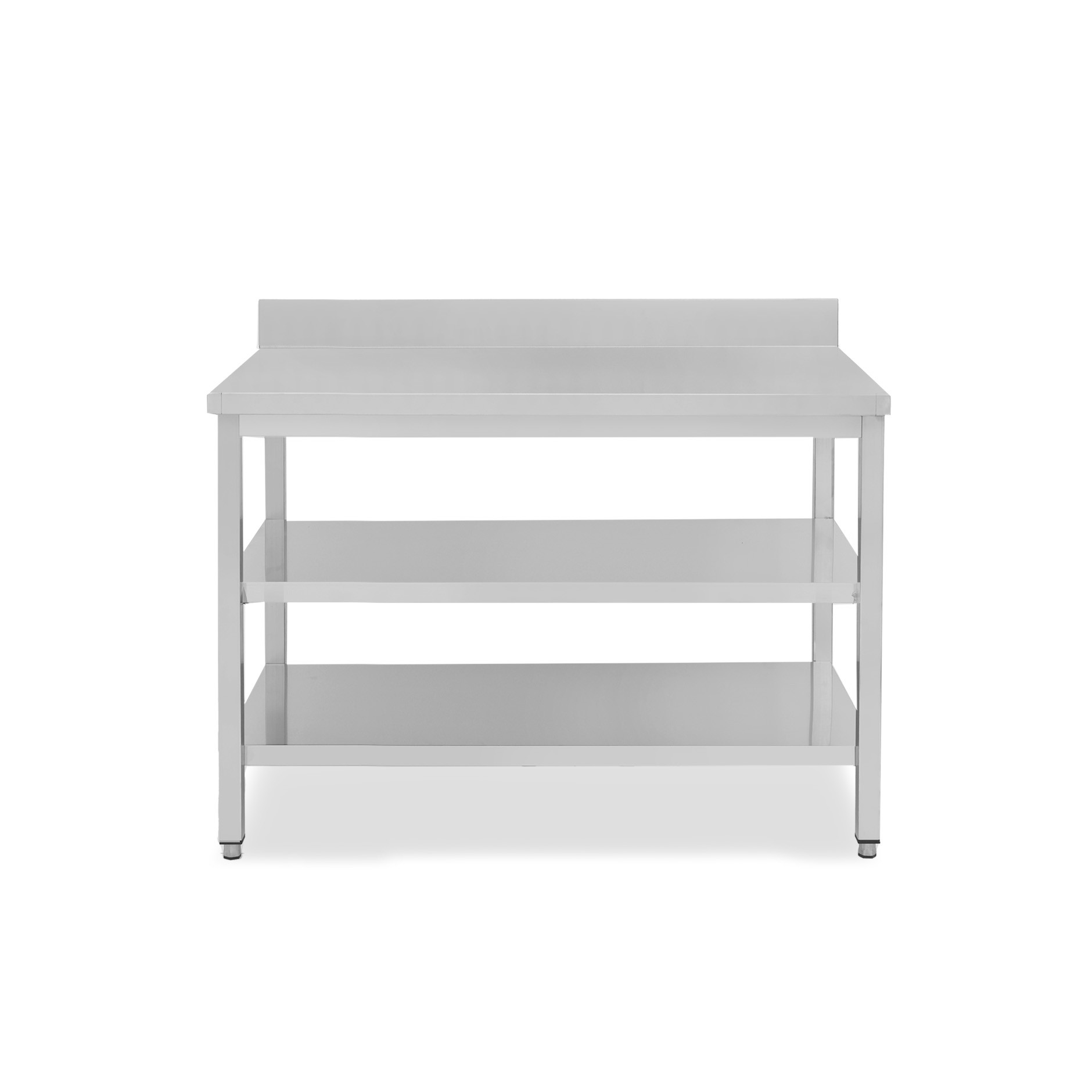 Edelstahltisch, 2 Regalböden, Aufkantung, B 1300 mm X T 600 mm X H 965 mm