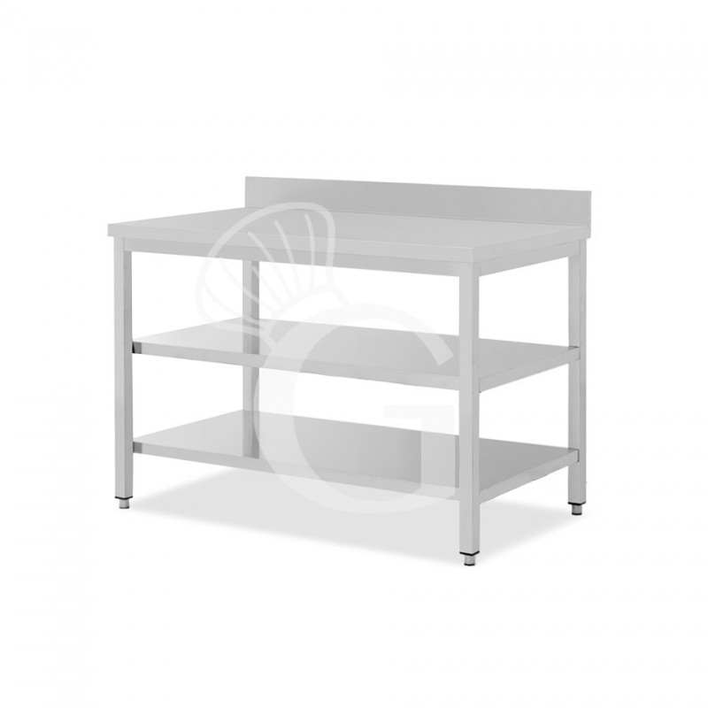 Edelstahltisch, 2 Regalböden, Aufkantung, B 1400 mm X T 700 mm X H 965 mm
