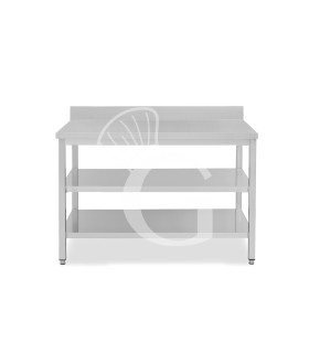 Edelstahltisch, 2 Regalböden, Aufkantung, B 1400 mm X T 700 mm X H 965 mm