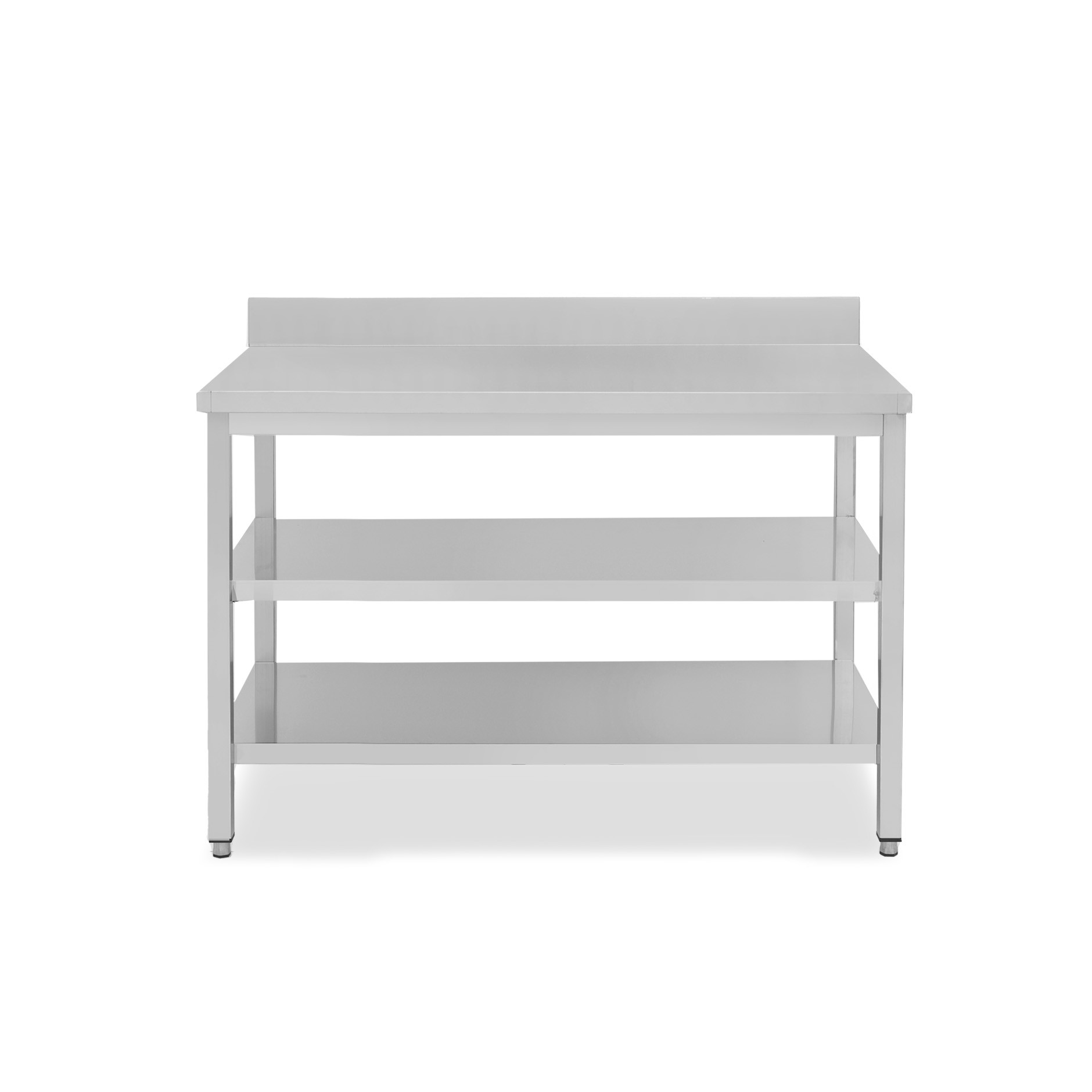 Edelstahltisch, 2 Regalböden, Aufkantung, B 1500 mm X T 700 mm X H 965 mm