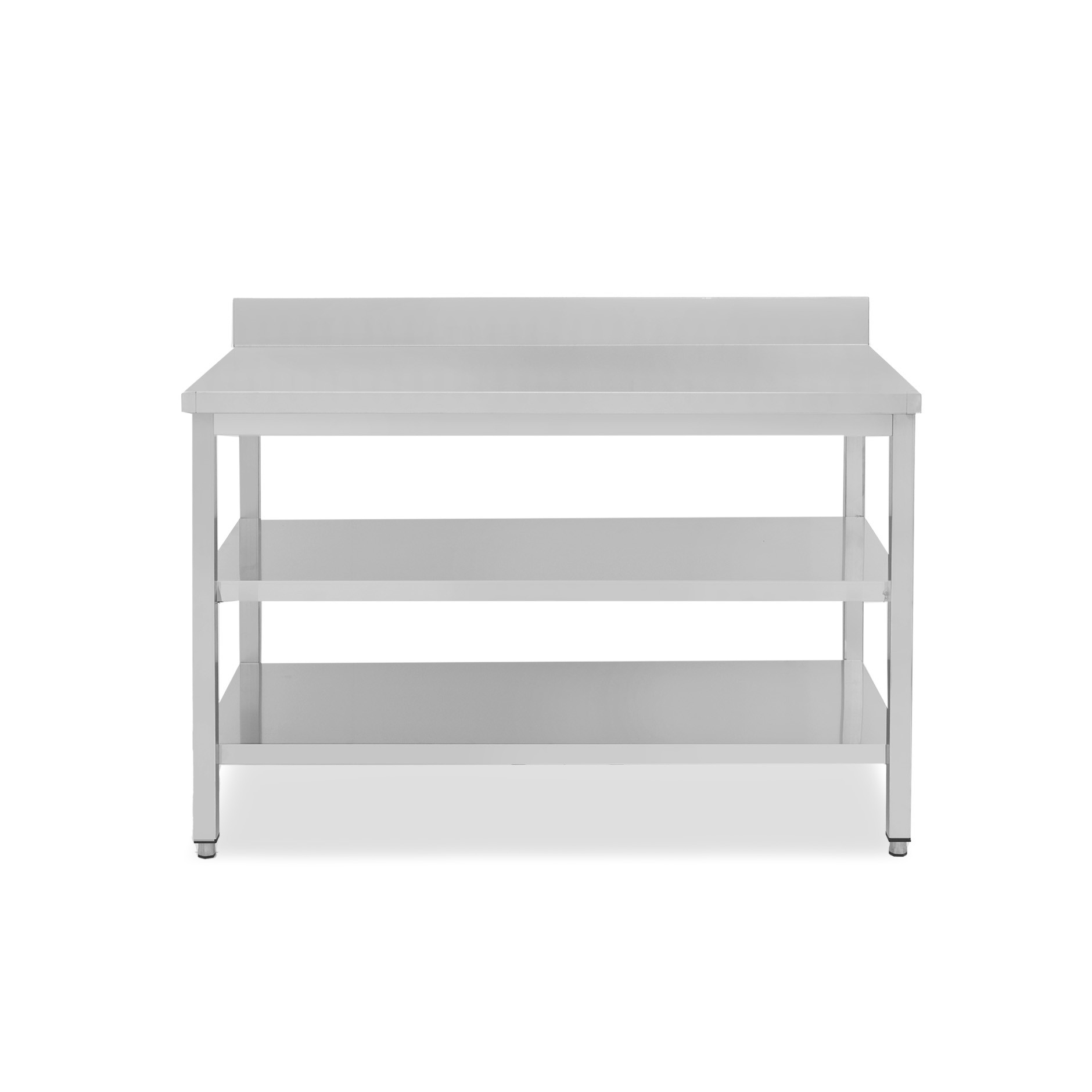 Edelstahltisch, 2 Regalböden, Aufkantung, B 1600 mm X T 800 mm X H 965 mm