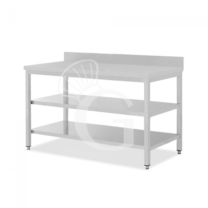 Edelstahltisch, 2 Regalböden, Aufkantung, B 1900 mm X T 700 mm X H 965 mm