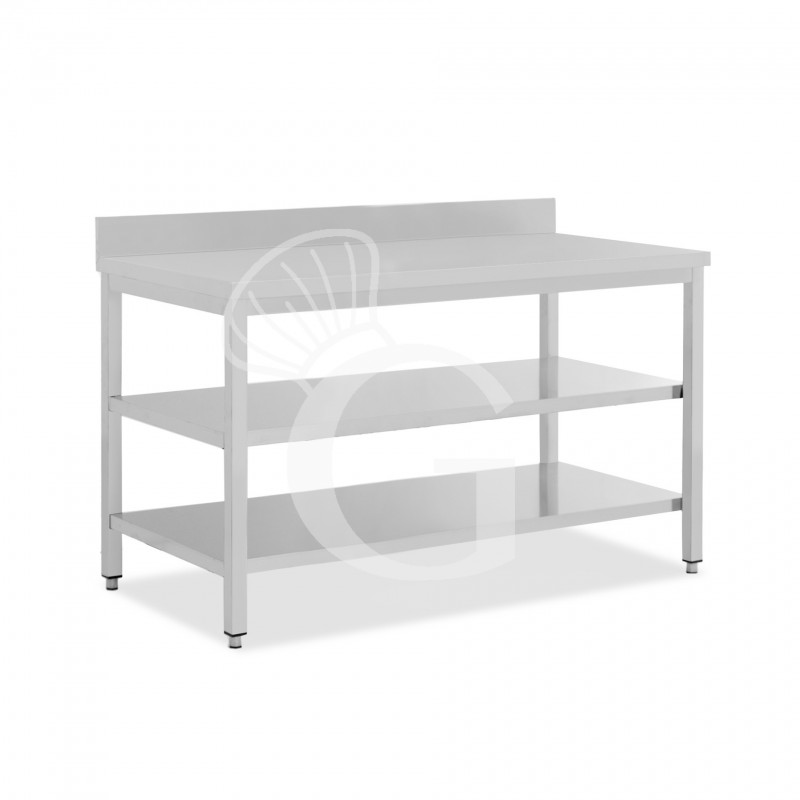 Edelstahltisch, 2 Regalböden, Aufkantung, B 1900 mm X T 700 mm X H 965 mm