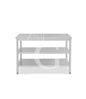 Edelstahltisch, 2 Regalböden, B 1400 mm X T 700 mm X H 865 mm