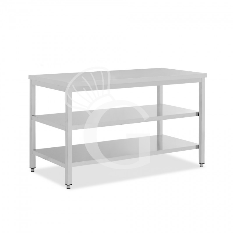 Edelstahltisch, 2 Regalböden, B 1800 mm X T 600 mm X H 865 mm