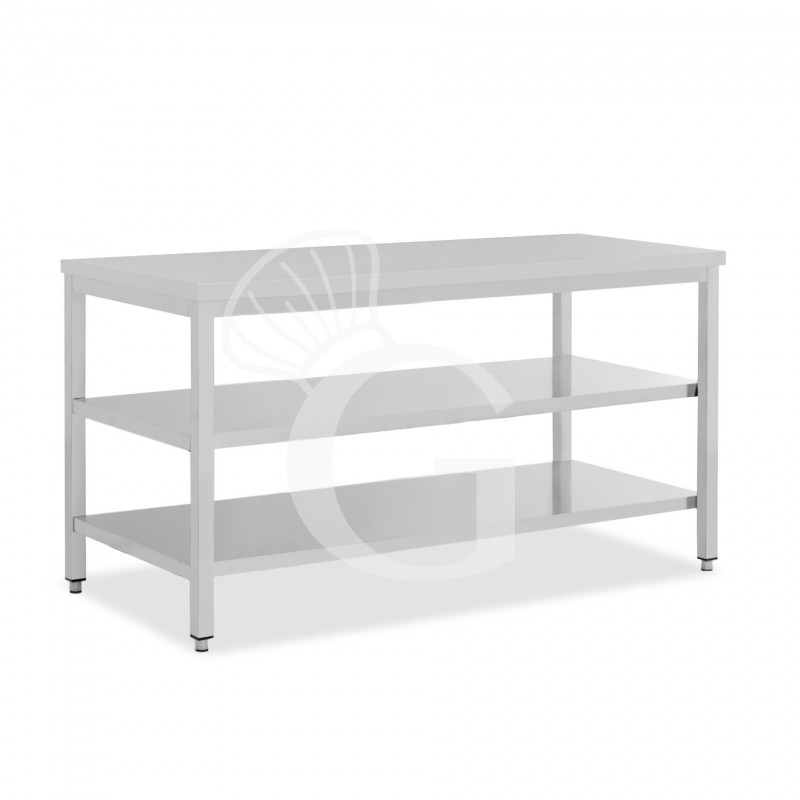 copy of Tavolo semplice in acciaio inox con 2 ripiani e misure L 2000 mm x P 700 mm x H 850 mm