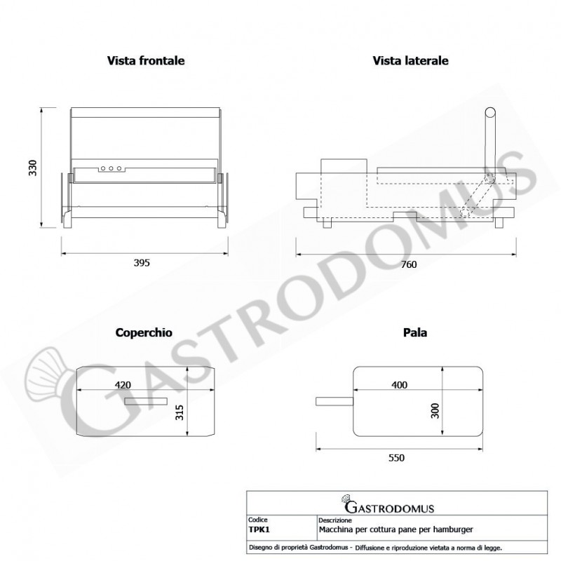 Elektrischer Hamburgerbrötchen Toaster, 2.4 kW, B 395 mm x T 760 mm x H 330 mm