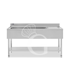 Topfspültisch, Edelstahl, Abtropffläche rechts, Grundboden, Aufkantung, 1 Becken, B 1500 x T 600 x H 965 mm, Hahnloch (Ø 32 mm)