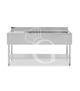 Spültisch, Edelstahl, Abtropffläche links, Grundboden, Aufkantung, 1 Becken, B 1500 x T 600 x H 965 mm, Hahnloch (Ø 32 mm)