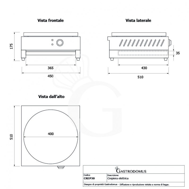 Elektro Crepes Gerät/Crepes Maker, 1 Platte (ø 400 mm), 3 kW, einphasig
