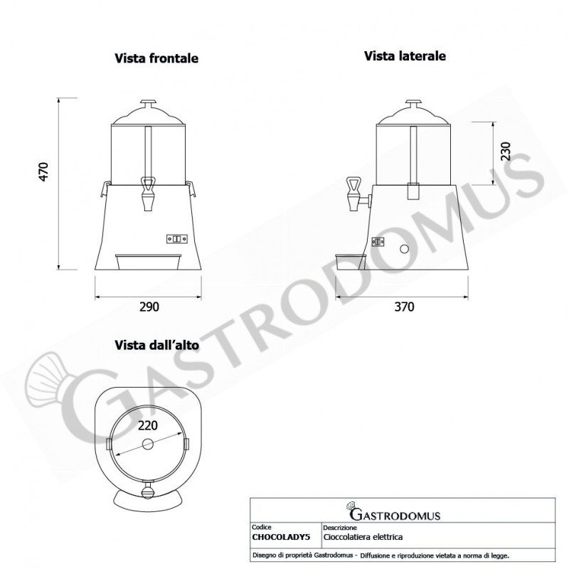 Schokoladenspender, Fassungsvermögen 5 L, 0,44 KW, B 420 mm x T 290 mm x H 470 mm
