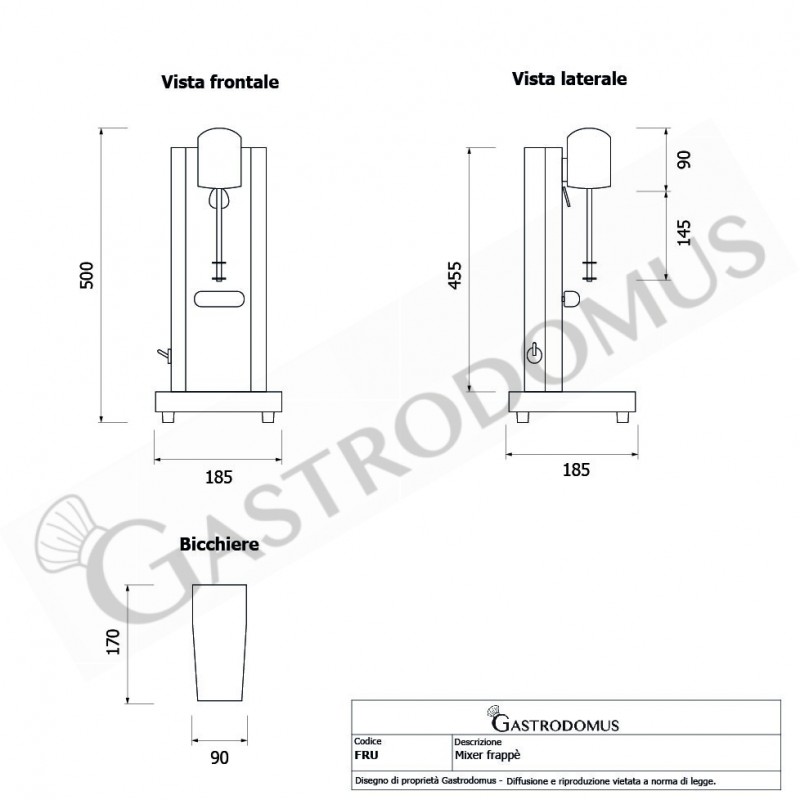 Milchshaker/Barmixer mit Edelstahlbecher, 1,8 kW, B 185 mm x T 185 mm x H 500 mm
