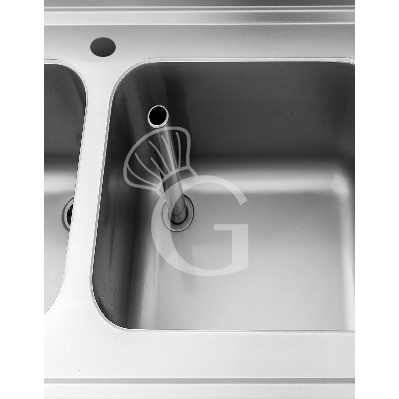 Spülschrank, Edelstahl, Schiebetüren, 2 Becken, B 1100 x T 600 x H 965 mm, Hahnloch (Ø 32 mm)