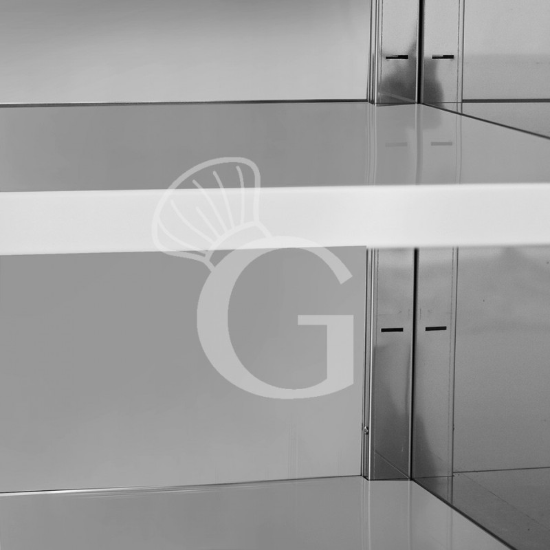 Arbeitsschrank offen, Edelstahl, 2 Regalböden, Aufkantung, B 1700 mm x T 700 mm x H 965 mm