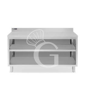 Arbeitsschrank offen, Edelstahl, 2 Regalböden, Aufkantung, B 1800 mm x T 600 mm x H 965 mm