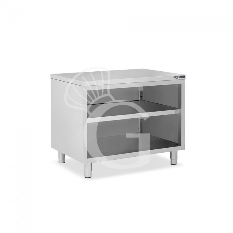 Arbeitsschrank offen, Edelstahl, 2 Regalböden, B 1100 mm x T 700 mm x H 865 mm