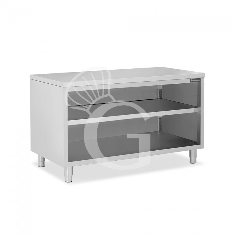 Offener Edelstahltisch 2 Regalböden B 1600 mm x T 600 mm x H 850 mm