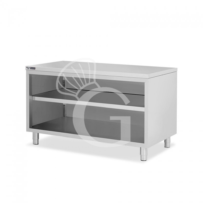 Arbeitsschrank offen, Edelstahl, 2 Regalböden, B 1700 mm x T 700 mm x H 865 mm