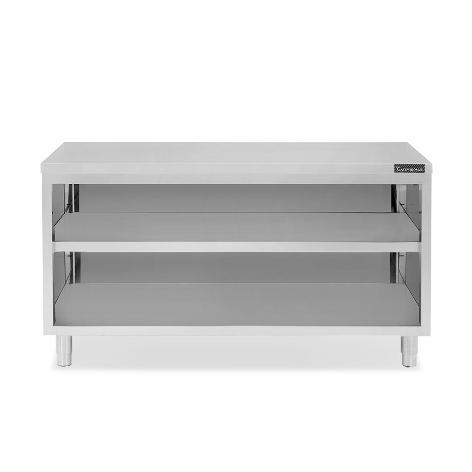 Offener Edelstahltisch 2 Regalböden B 1800 mm x T 600 mm x H 850 mm