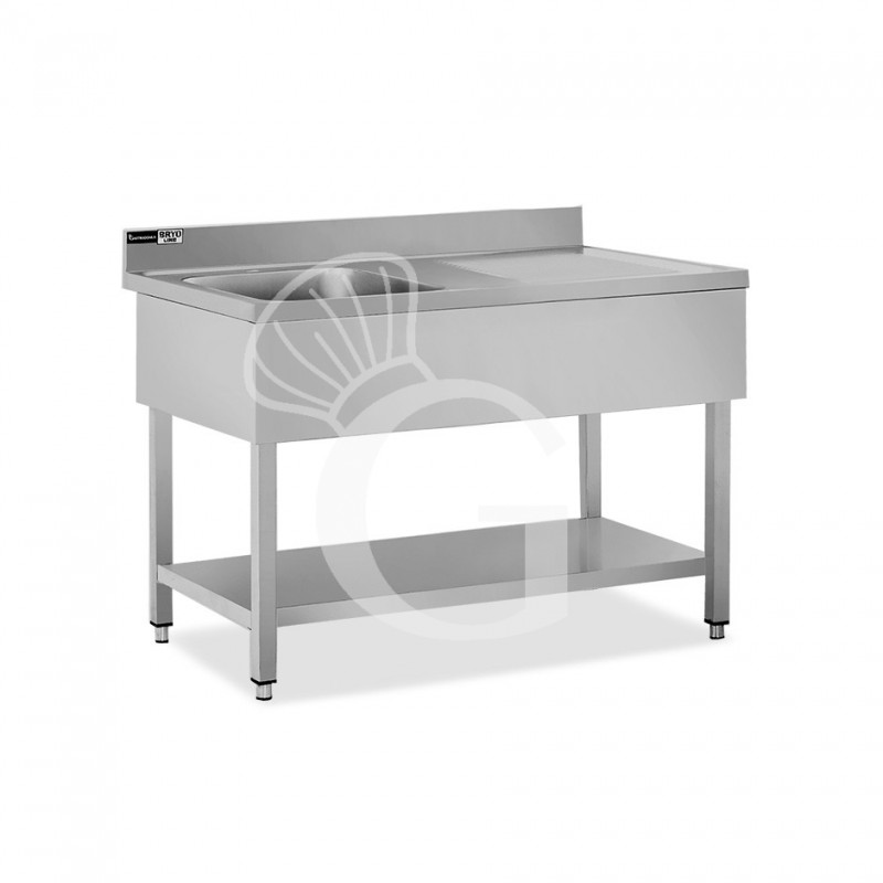 Spültisch, Edelstahl, Abtropffläche rechts, Grundboden, Aufkantung, 1 Becken, B 1200 x T 700 x H 965 mm, Hahnloch (Ø 32 mm)