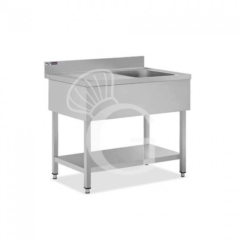 Spültisch, Edelstahl, Abtropffläche links, Grundboden, Aufkantung, 1 Becken, B 1000 x T 700 x H 965 mm, Hahnloch (Ø 32 mm)