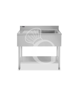 Spültisch, Edelstahl, Abtropffläche links, Grundboden, Aufkantung, 1 Becken, B 1100 x T 700 x H 965 mm, Hahnloch (Ø 32 mm)