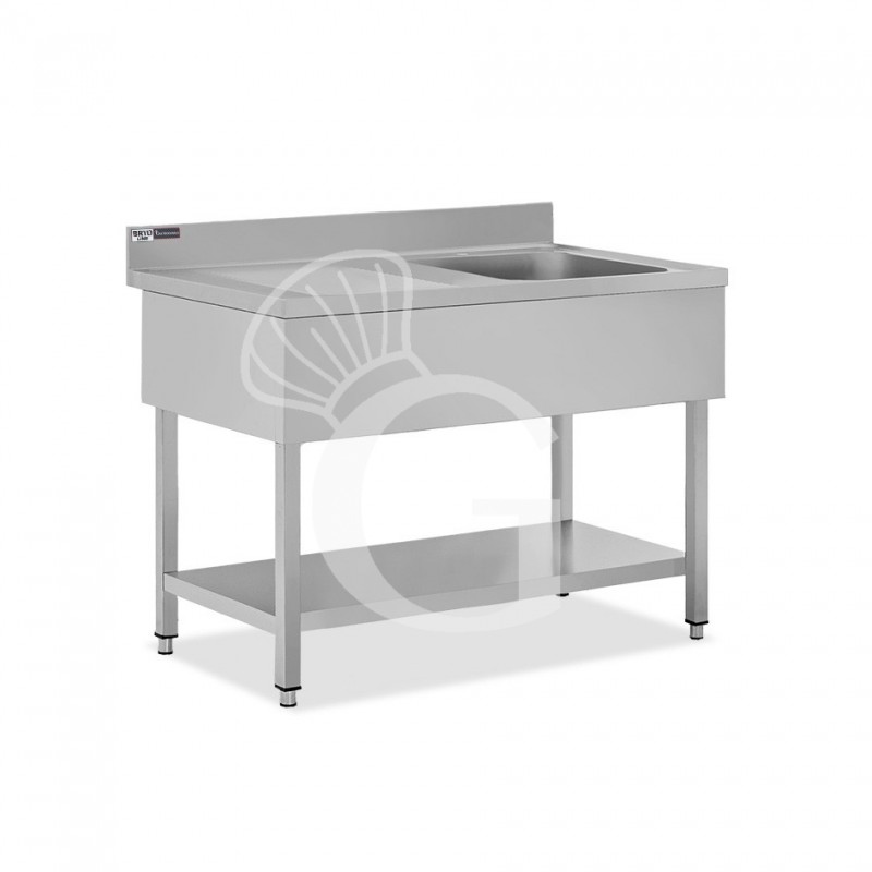 Spültisch, Edelstahl, Abtropffläche links, Grundboden, Aufkantung, 1 Becken, B 1300 x T 600 x H 965 mm, Hahnloch (Ø 32 mm)