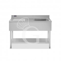 Spültisch, Edelstahl, Abtropffläche links, Grundboden, Aufkantung, 1 Becken, B 1400 x T 600 x H 965 mm, Hahnloch (Ø 32 mm)